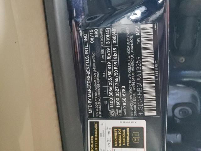 4JGDA5HB3FA613259 - 2015 MERCEDES-BENZ ML 350 4MATIC BLUE photo 12