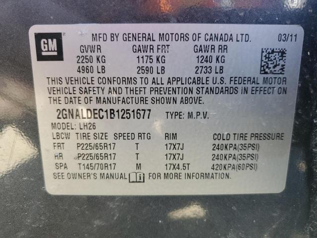 2GNALDEC1B1251677 - 2011 CHEVROLET EQUINOX LT GRAY photo 14