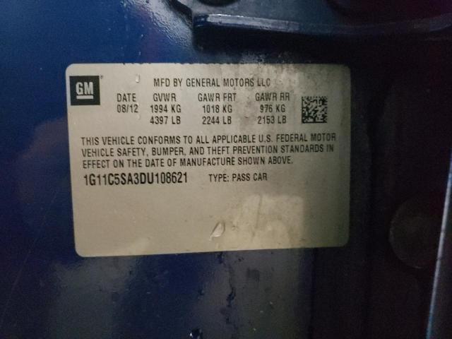 1G11C5SA3DU108621 - 2013 CHEVROLET MALIBU 1LT 蓝色 照片 12