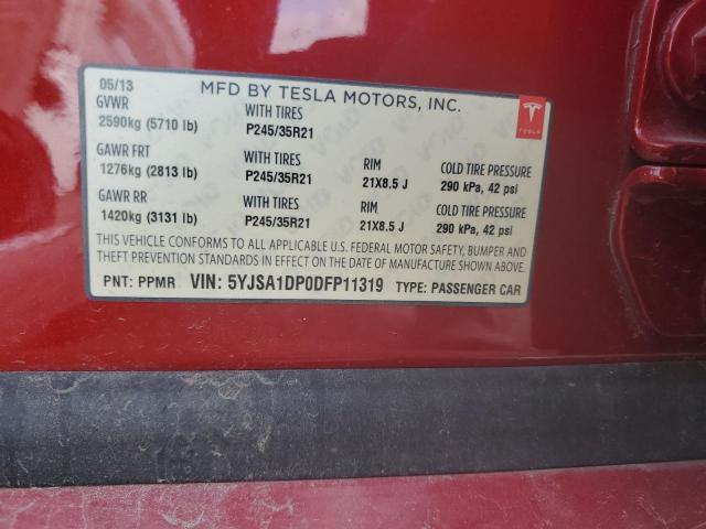 5YJSA1DP0DFP11319 - 2013 TESLA MODEL S RED photo 13