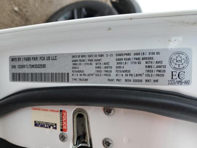 1C6RR7LT5MS502595 - 2021 RAM 1500 CLASS SLT თეთრი ფოტო 13