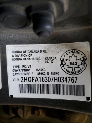 2HGFA16307H034767 - 2007 HONDA CIVIC DX GRAY photo 13