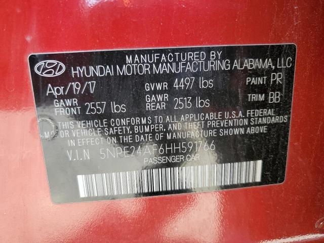 5NPE24AF6HH591766 - 2017 HYUNDAI SONATA SE RED photo 12