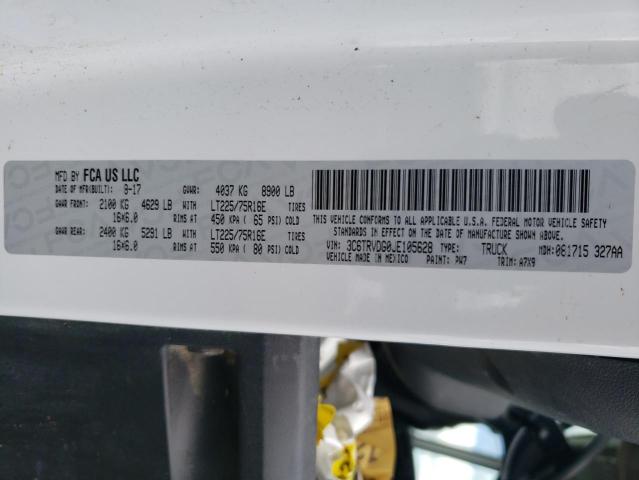 3C6TRVDG0JE105628 - 2018 RAM PROMASTER 2500 HIGH Ақ фото 13