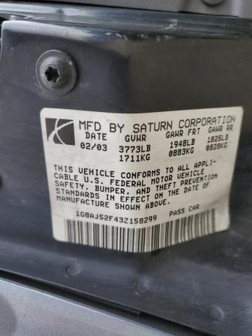 1G8AJ52F43Z158299 - 2003 SATURN ION LEVEL 2 BLUE photo 12