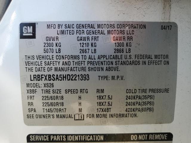 LRBFXBSA5HD221393 - 2017 BUICK ENVISION ESSENCE Weiß Foto 13