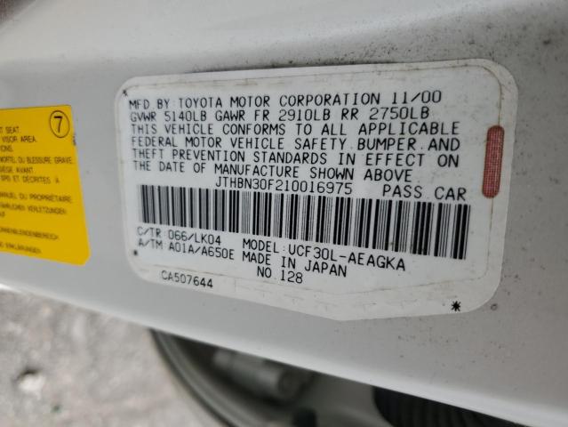 JTHBN30F210016975 - 2001 LEXUS LS 430 WHITE photo 12