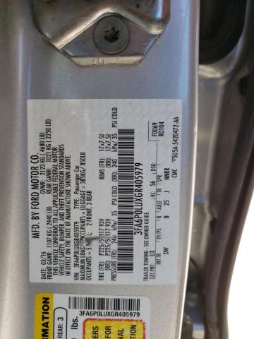 3FA6P0LUXGR405979 - 2016 FORD FUSION SE HYBRID SILVER photo 12