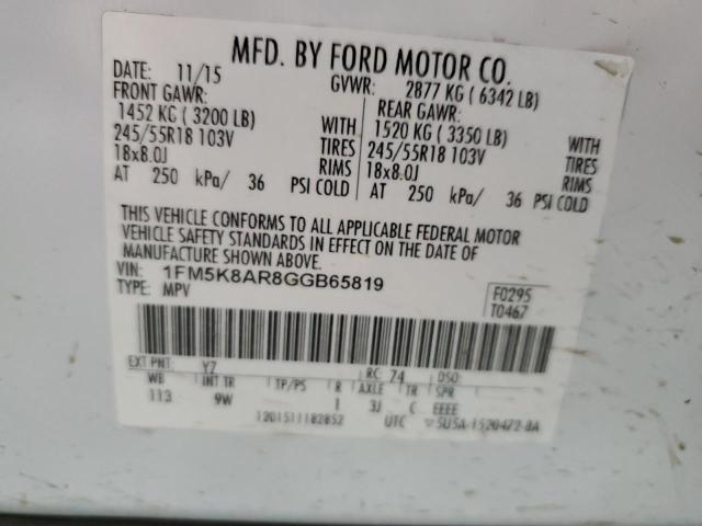 1FM5K8AR8GGB65819 - 2016 FORD EXPLORER POLICE INTERCEPTOR 白色 照片 12