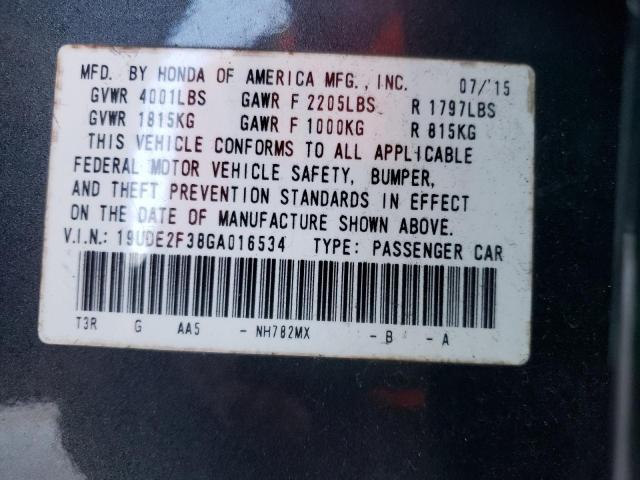 19UDE2F38GA016534 - 2016 ACURA ILX BASE WATCH PLUS GRAY photo 12