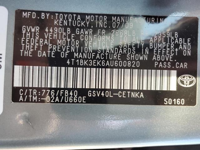 4T1BK3EK6AU600820 - 2010 TOYOTA CAMRY SE GRAY photo 13