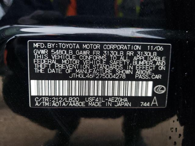 JTHGL46F275004278 - 2007 LEXUS LS 460L BLACK photo 12