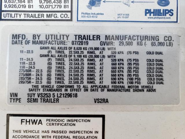 1UYVS2535L2129618 - 2020 UTILITY TRAILER WHITE photo 10