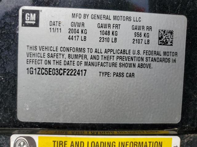 1G1ZC5E03CF222417 - 2012 CHEVROLET MALIBU 1LT Қара фото 12