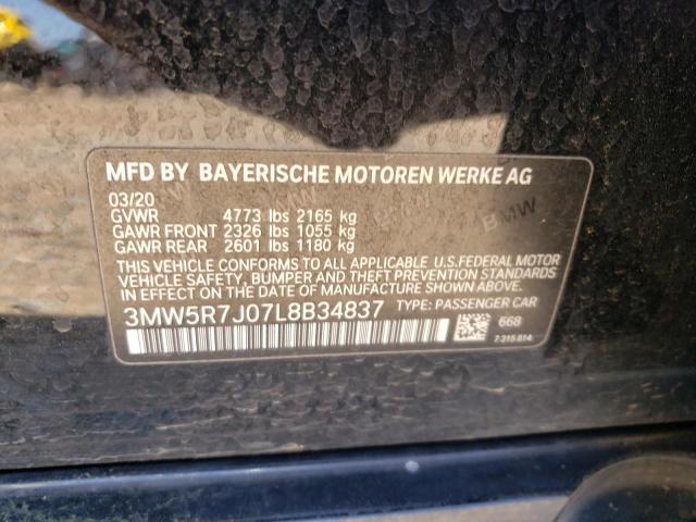 3MW5R7J07L8B34837 - 2020 BMW 330XI BLACK photo 12