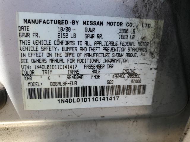 1N4DL01D11C141417 - 2001 NISSAN ALTIMA XE SILVER photo 13