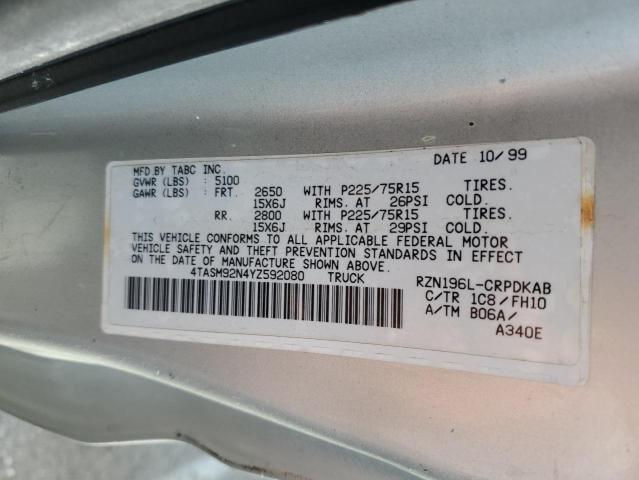 4TASM92N4YZ592080 - 2000 TOYOTA TACOMA XTRACAB PRERUNNER 银色 照片 12