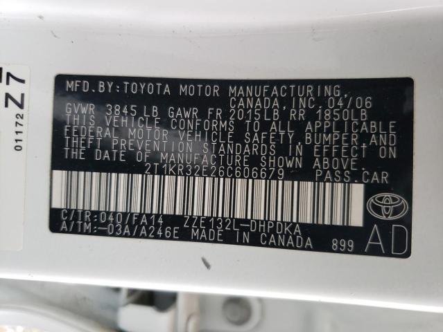 2T1KR32E26C606679 - 2006 TOYOTA COROLLA MA XR WHITE photo 12