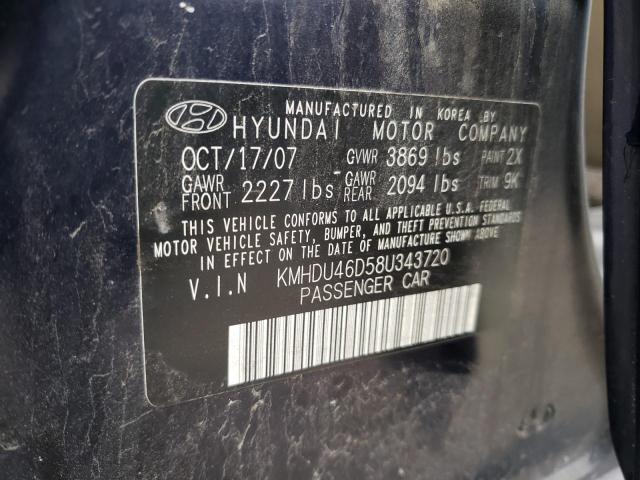 KMHDU46D58U343720 - 2008 HYUNDAI ELANTRA GLS BLUE photo 12