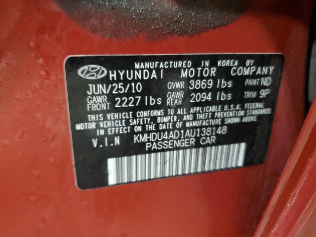 KMHDU4AD1AU138148 - 2010 HYUNDAI ELANTRA BLUE MAROON photo 12