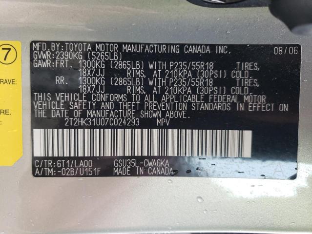 2T2HK31U07C024293 - 2007 LEXUS RX350 350 SILVER photo 13