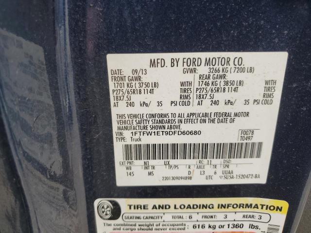1FTFW1ET9DFD60680 - 2013 FORD F150 SUPERCREW BLUE photo 12