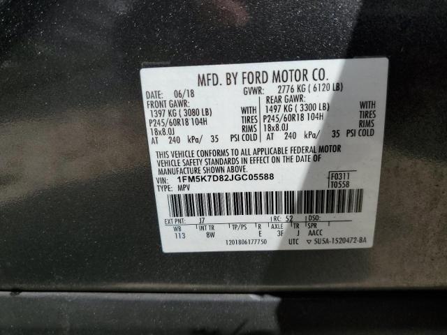 1FM5K7D82JGC05588 - 2018 FORD EXPLORER XLT Gri fotoğraf 13