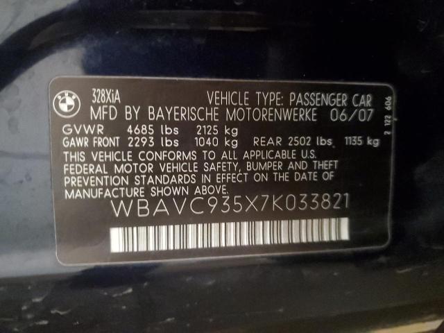 WBAVC935X7K033821 - 2007 BMW 328 XI BLUE photo 13