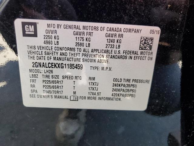 2GNALCEKXG1185459 - 2016 CHEVROLET EQUINOX LT BLACK photo 14