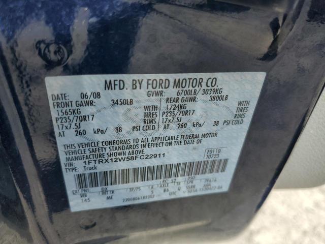 1FTRX12W58FC22911 - 2008 FORD F150 BLUE photo 12