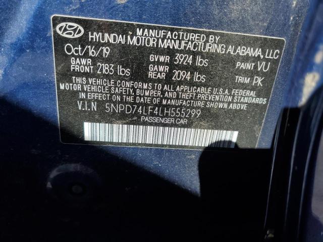 5NPD74LF4LH555299 - 2020 HYUNDAI ELANTRA SE BLUE photo 12