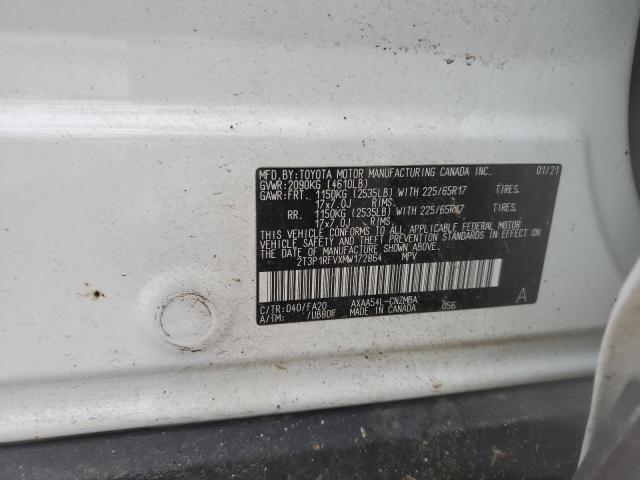 2T3P1RFVXMW172864 - 2021 TOYOTA RAV4 XLE WHITE photo 13