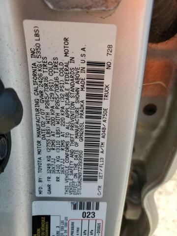 5TEJU62N97Z393950 - 2007 TOYOTA TACOMA DOUBLE CAB PRERUNNER SILVER photo 12