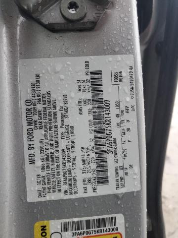 3FA6P0G75KR143009 - 2019 FORD FUSION S SILVER photo 12