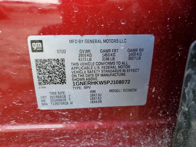 1GNERHKW5PJ108072 - 2023 CHEVROLET TRAVERSE LT RED photo 13