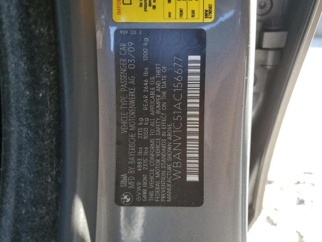 WBANV1C51AC156677 - 2010 BMW 5 SERIES XI GRAY photo 12