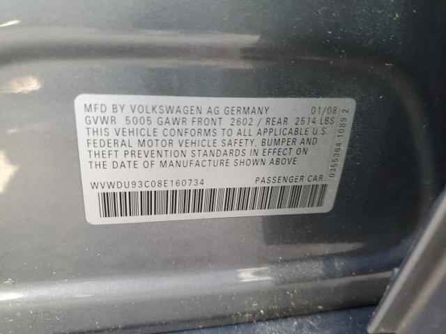 WVWDU93C08E160734 - 2008 VOLKSWAGEN PASSAT VR6 4MOTION GRAY photo 12