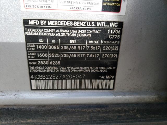 4JGBB22E27A208047 - 2007 MERCEDES-BENZ ML 320 CDI SILVER photo 12