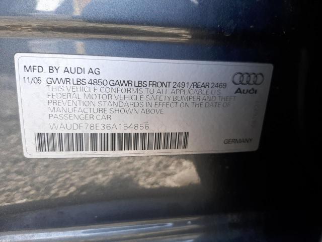 WAUDF78E36A154856 - 2006 AUDI A4 2.0T QUATTRO GRAY photo 12