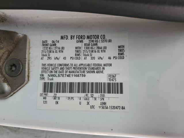 NM0LS7E74E1168759 - 2014 FORD TRANSIT CO XL WHITE photo 13