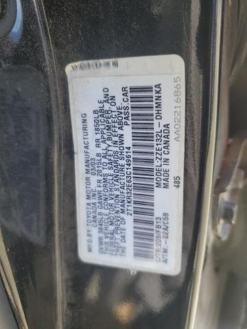 2T1KR32E63C149614 - 2003 TOYOTA COROLLA MA XR BLACK photo 12