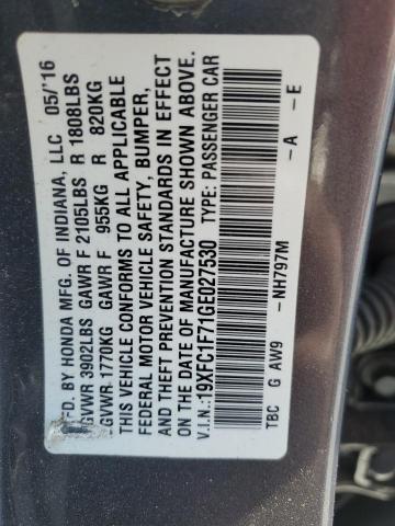 19XFC1F71GE027530 - 2016 HONDA CIVIC EXL GRAY photo 13