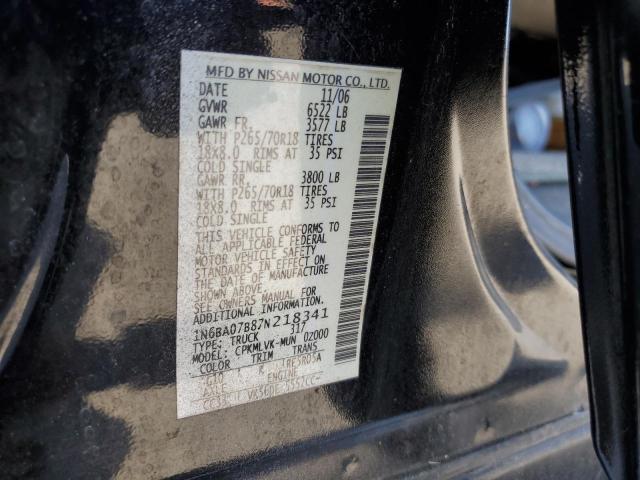 1N6BA07B87N218341 - 2007 NISSAN TITAN XE BLACK photo 12