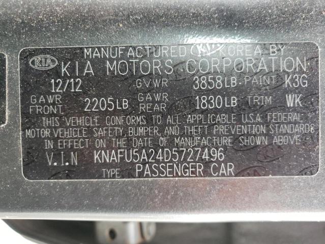 KNAFU5A24D5727496 - 2013 KIA FORTE EX GRAY photo 12