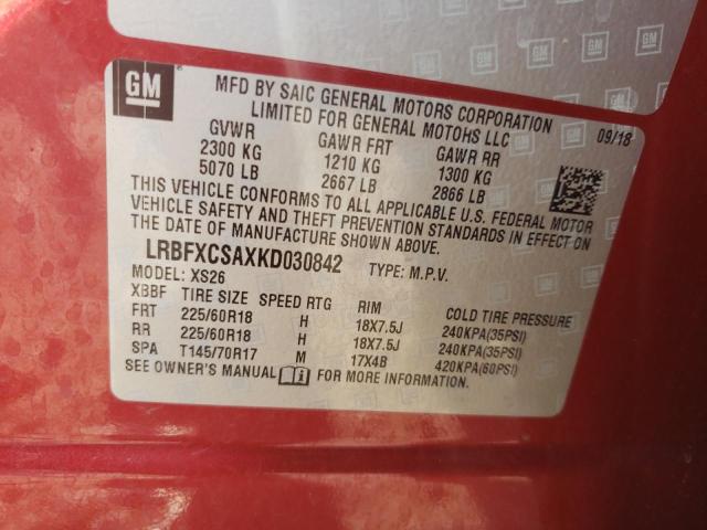 LRBFXCSAXKD030842 - 2019 BUICK ENVISION ESSENCE RED photo 13
