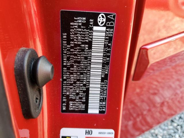 5YFBURHE8KP919965 - 2019 TOYOTA COROLLA L 红色 照片 12