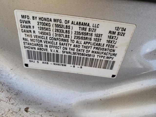 5FNRL38785B045813 - 2005 HONDA ODYSSEY EXL SILVER photo 14