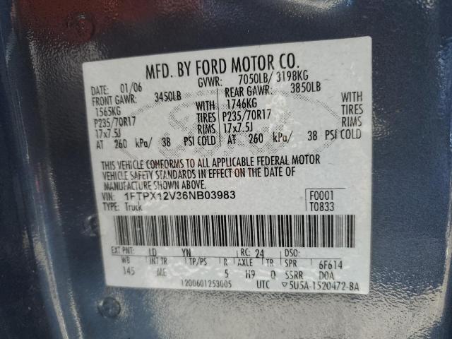 1FTPX12V36NB03983 - 2006 FORD F150 BLUE photo 12