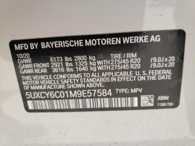 5UXCY6C01M9E57584 - 2021 BMW X6 XDRIVE40I WHITE photo 13