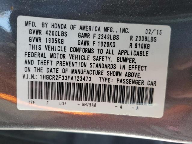 1HGCR2F33FA123473 - 2015 HONDA ACCORD LX GRAY photo 12